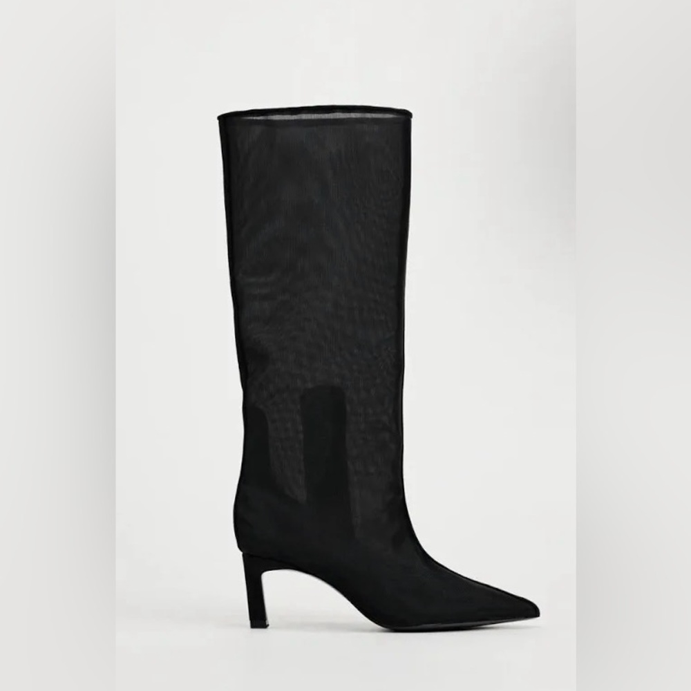 Zara Knee High Heeled Sheer Boots | Size 39